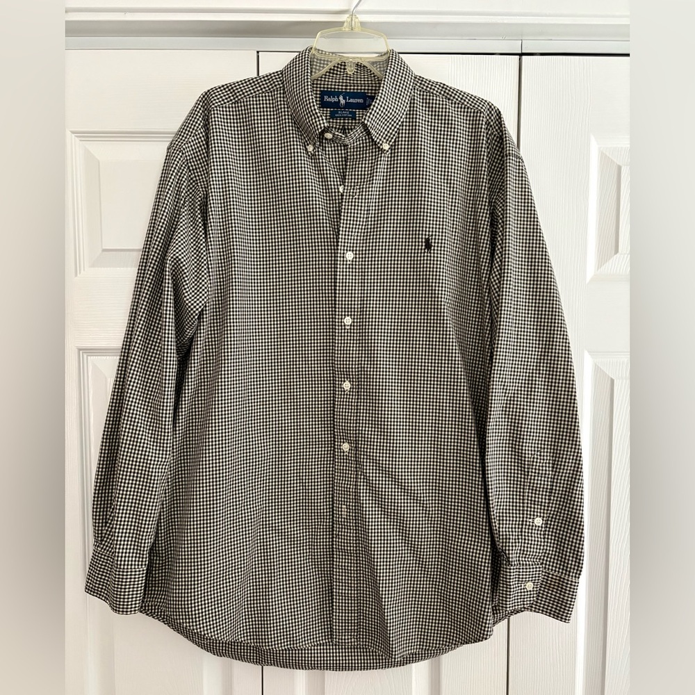 Polo Ralph Lauren Men's Long Sleeve Button Down Shirt. Sz L. Black And Tan Check